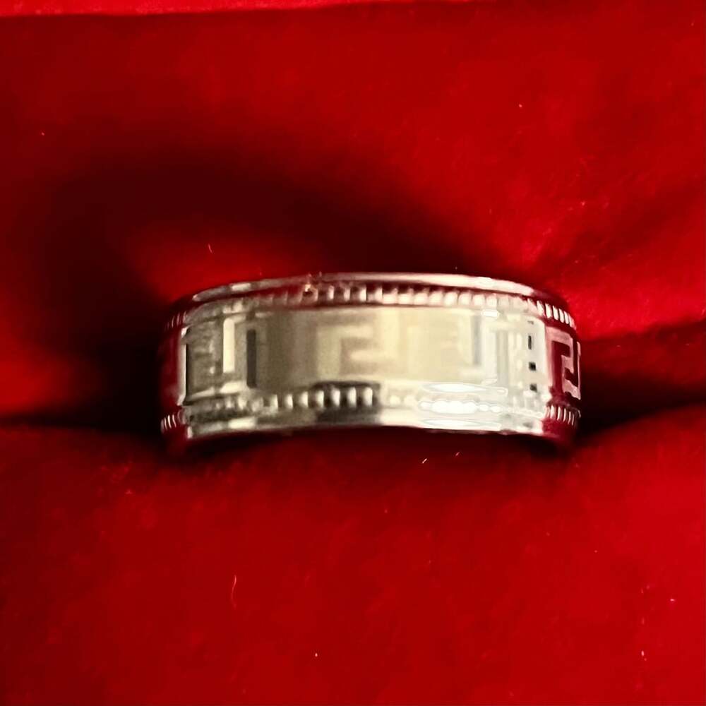 Tungsten Greek Key Design Polished Finish Titanium Silver 6mm Unisex Band Size 9